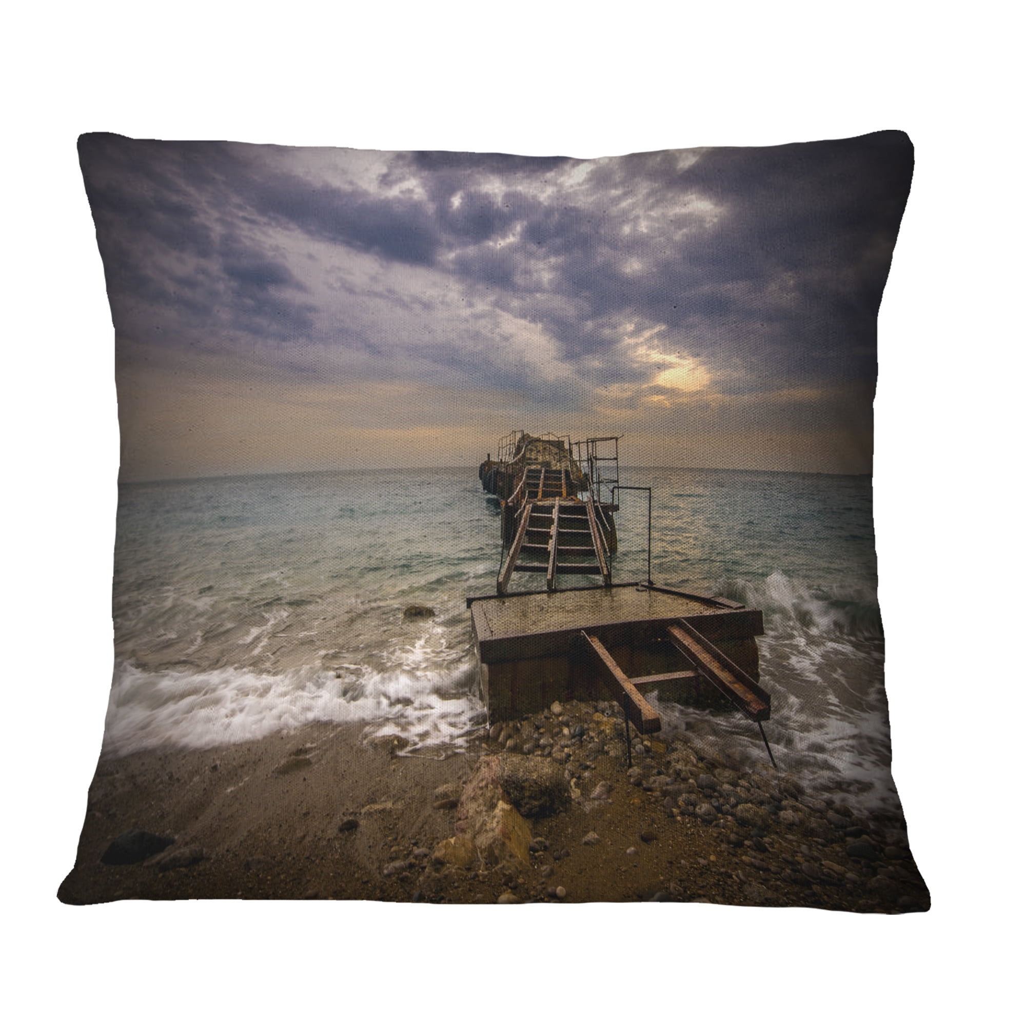 Designart Broken Wooden Pier for Boats - Sea Bridge Throw Pillow - 18x18