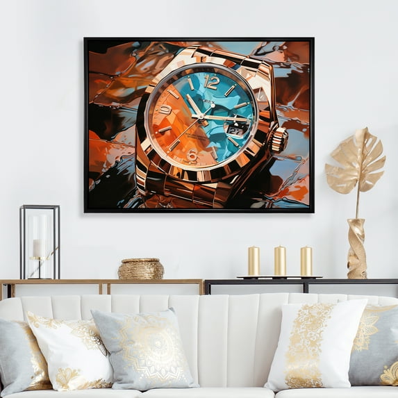 Designart "Bronze Infinity Luxury Watch painting II" Fashion Floater Framed Wall Decor