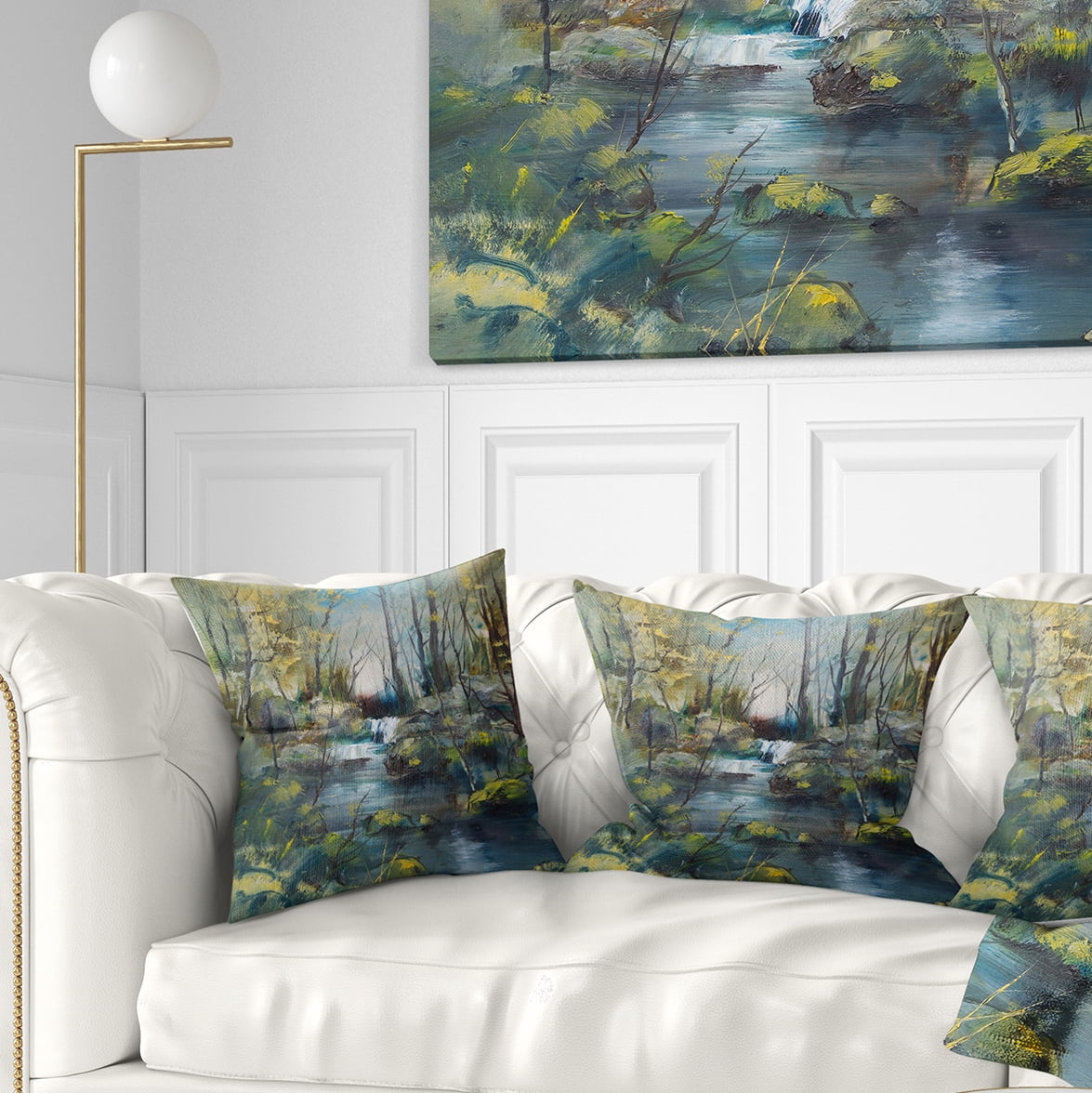 Designart Brook and Rocks Oil Painting - Landscape Painting Throw Pillow - 18x18