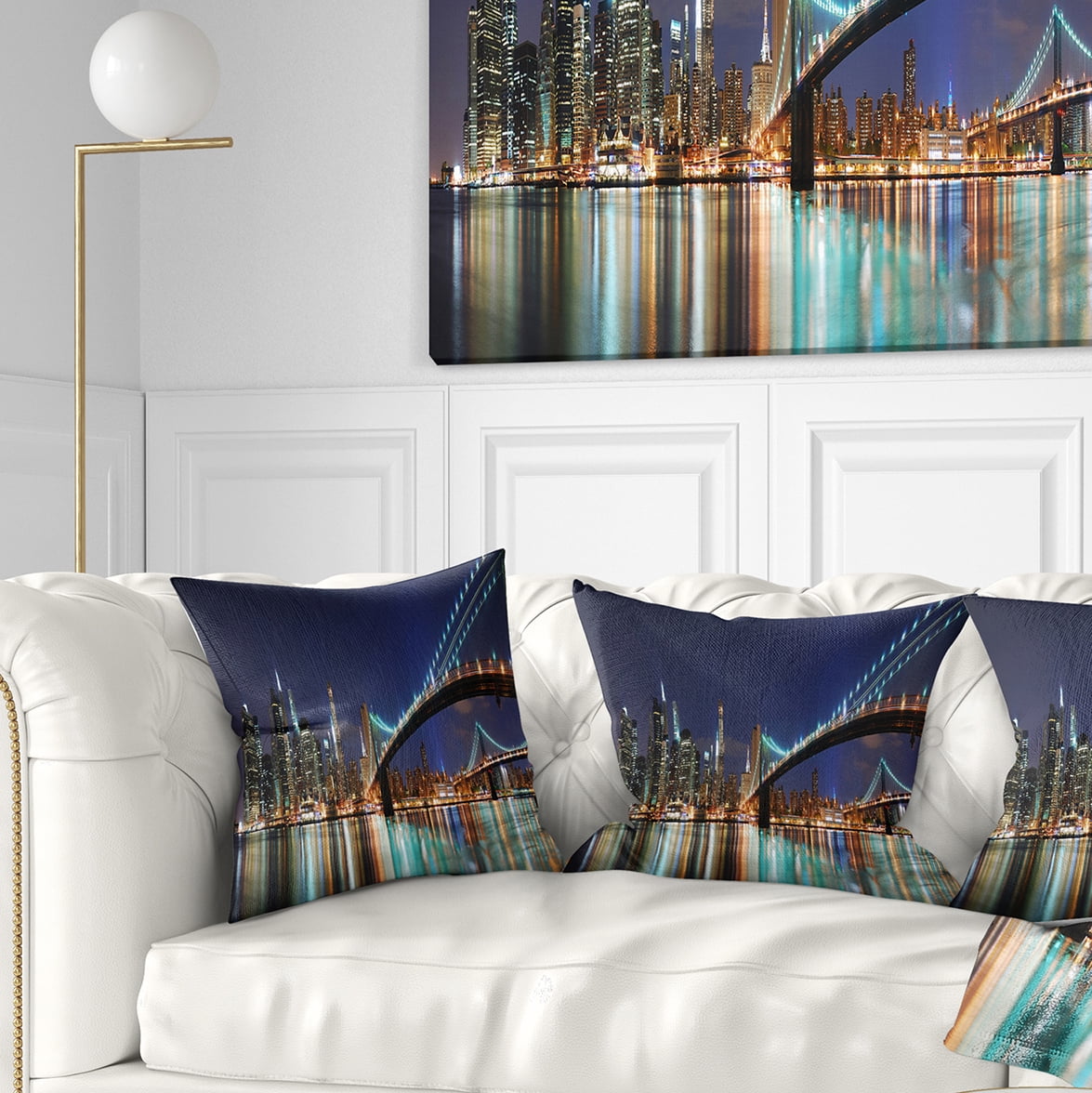 Designart Brooklyn Bridge Panorama - Cityscape Photo Throw Pillow - 16x16
