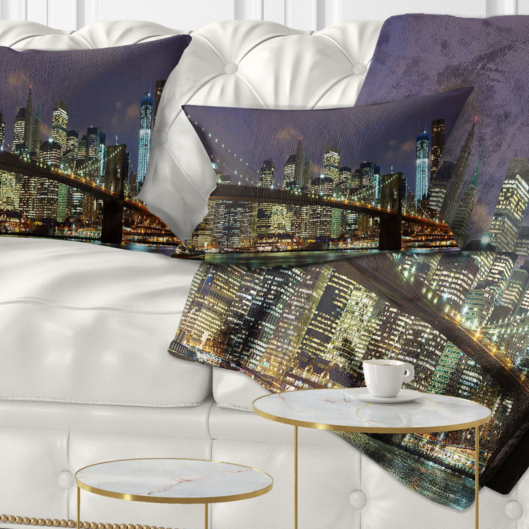 Designart Brooklyn Bridge Panoramic View - Cityscape Photo Throw Pillow - 12x20