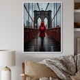 thumbnail image 1 of Designart "Brooklyn Bridge Red Grey New York Cityscape II" Portrait Floater Framed Canvas Print, 1 of 7