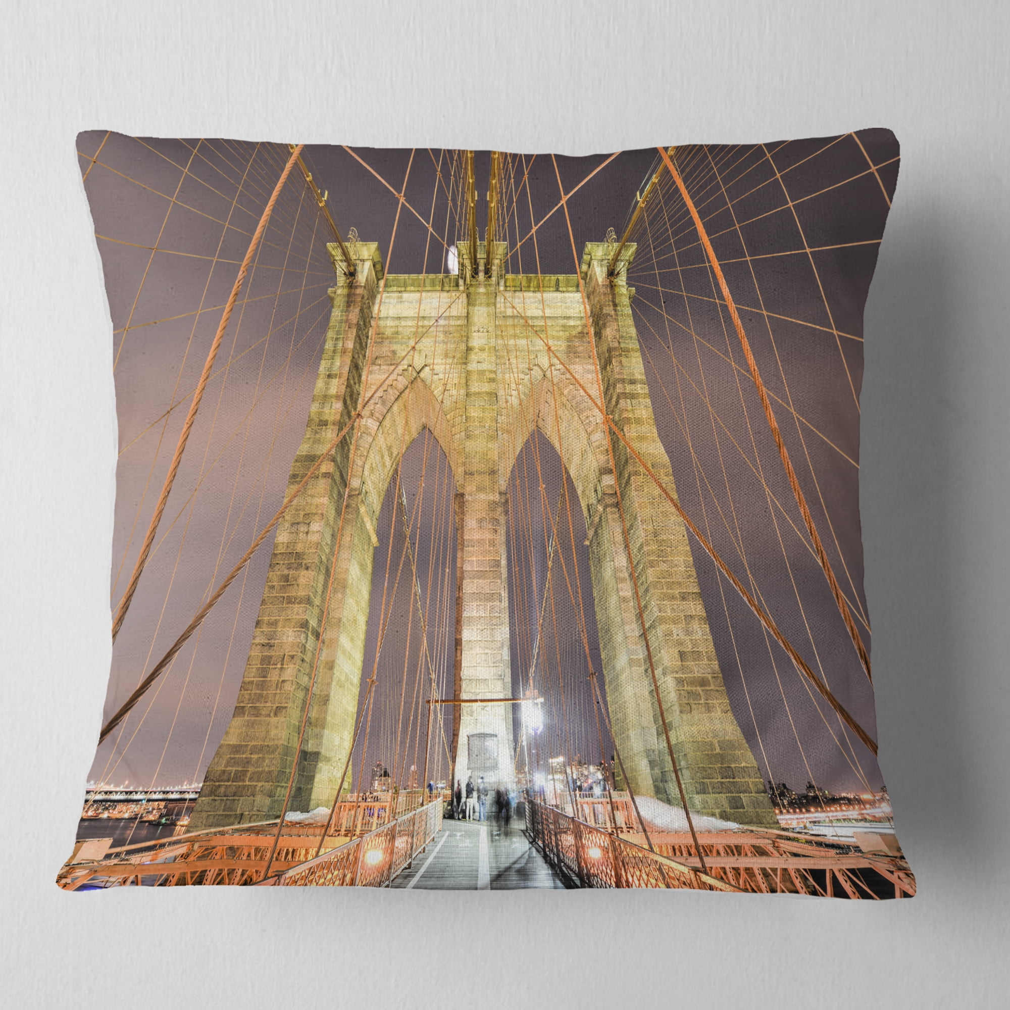 Designart Brooklyn Bridge Tower and Cabling - Cityscape Throw Pillow - 18x18