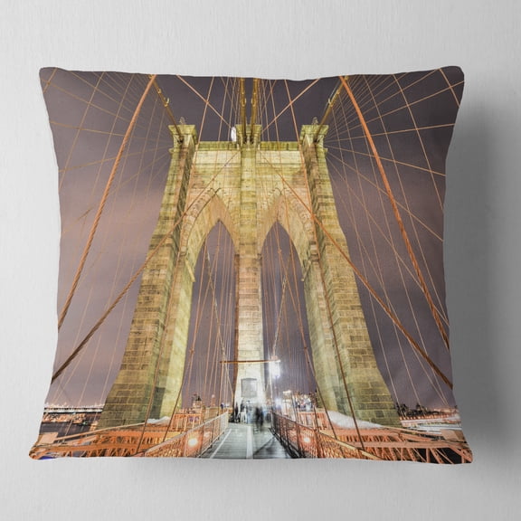 Designart Brooklyn Bridge Tower and Cabling - Cityscape Throw Pillow - 18x18