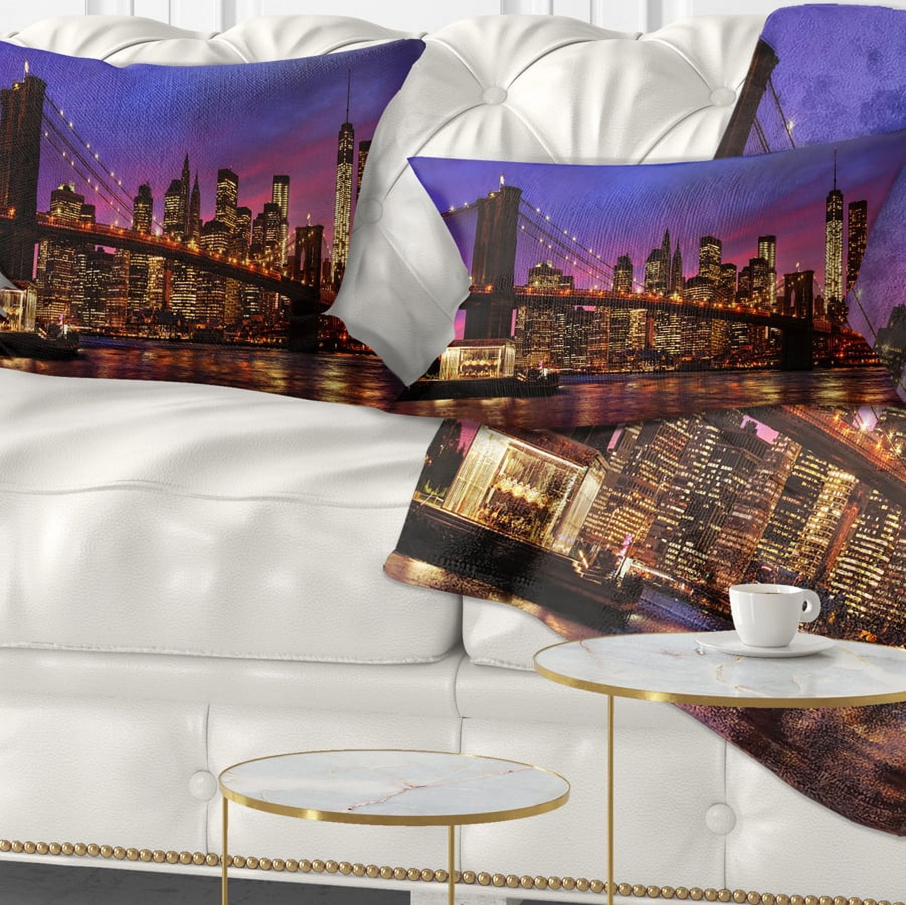 Designart Brooklyn Bridge and Manhattan at Sunset - Throw Pillow - 12x20