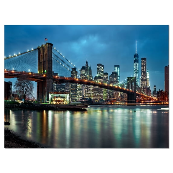 Designart 'Brooklyn Bridge and Skyscrapers ' Cityscape Canvas Print