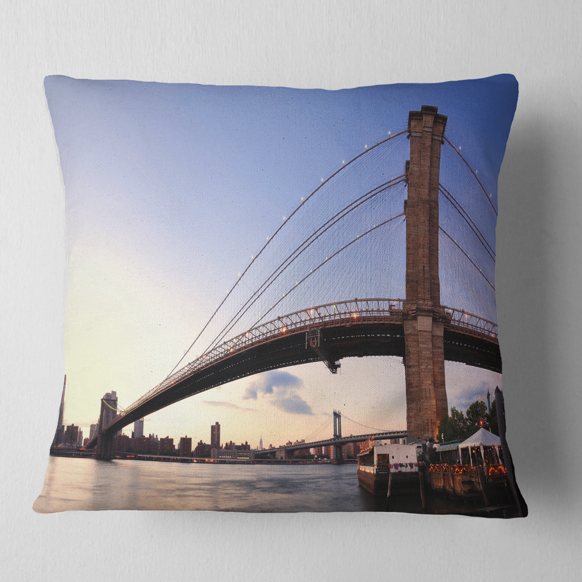 Designart Brooklyn Bridge in New York City - Cityscape Throw Pillow - 16x16