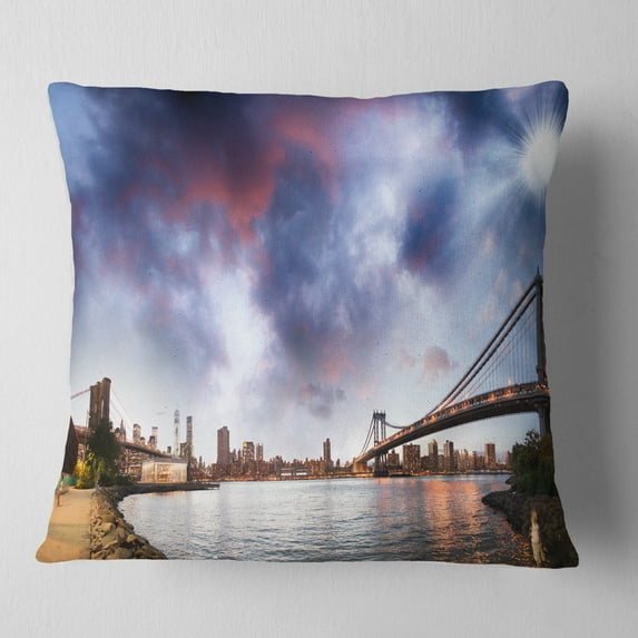 Designart Brooklyn Bridge over East River - Cityscape Throw Pillow - 16x16