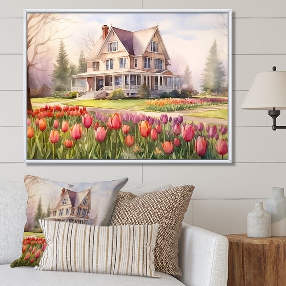 Designart "Brookside Blooms Tranquility I" Tulips Floater Framed Wall Decor