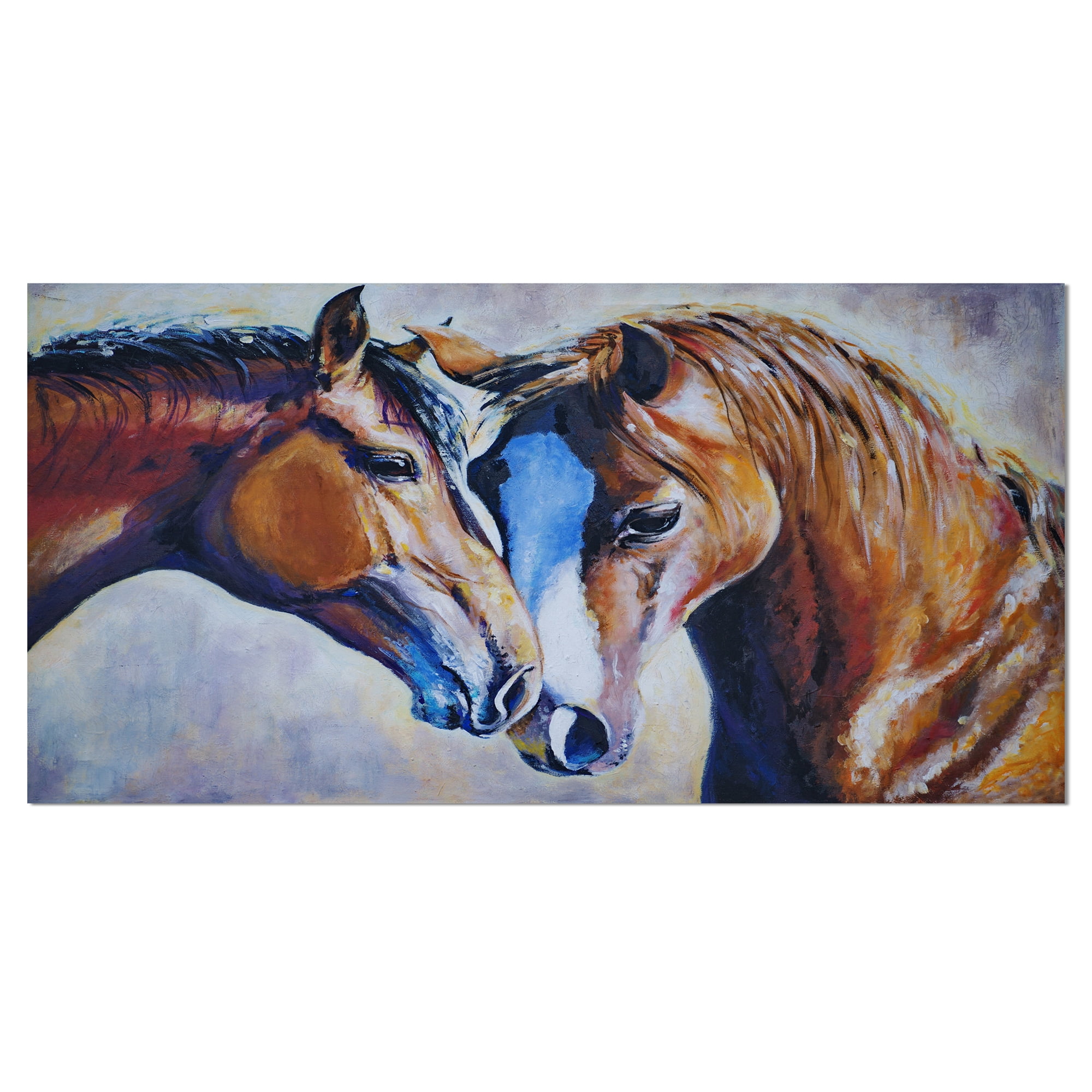 Designart 'Brown Amorous Horses ' Animal Art Canvas Print