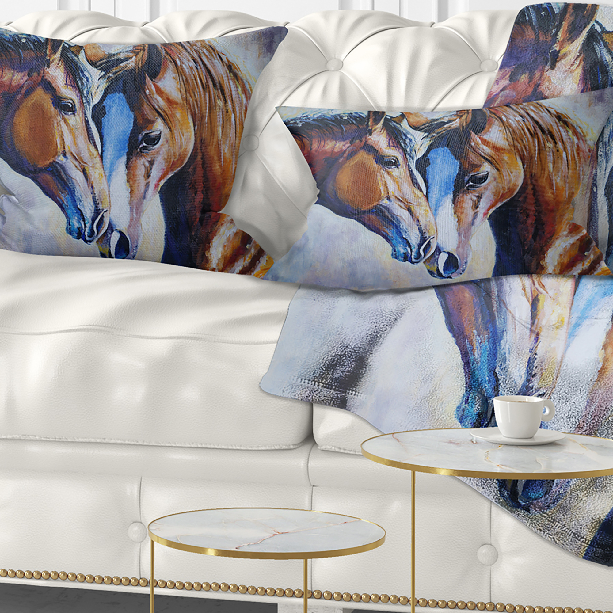 Designart Brown Amorous Horses - Animal Throw Pillow - 12x20