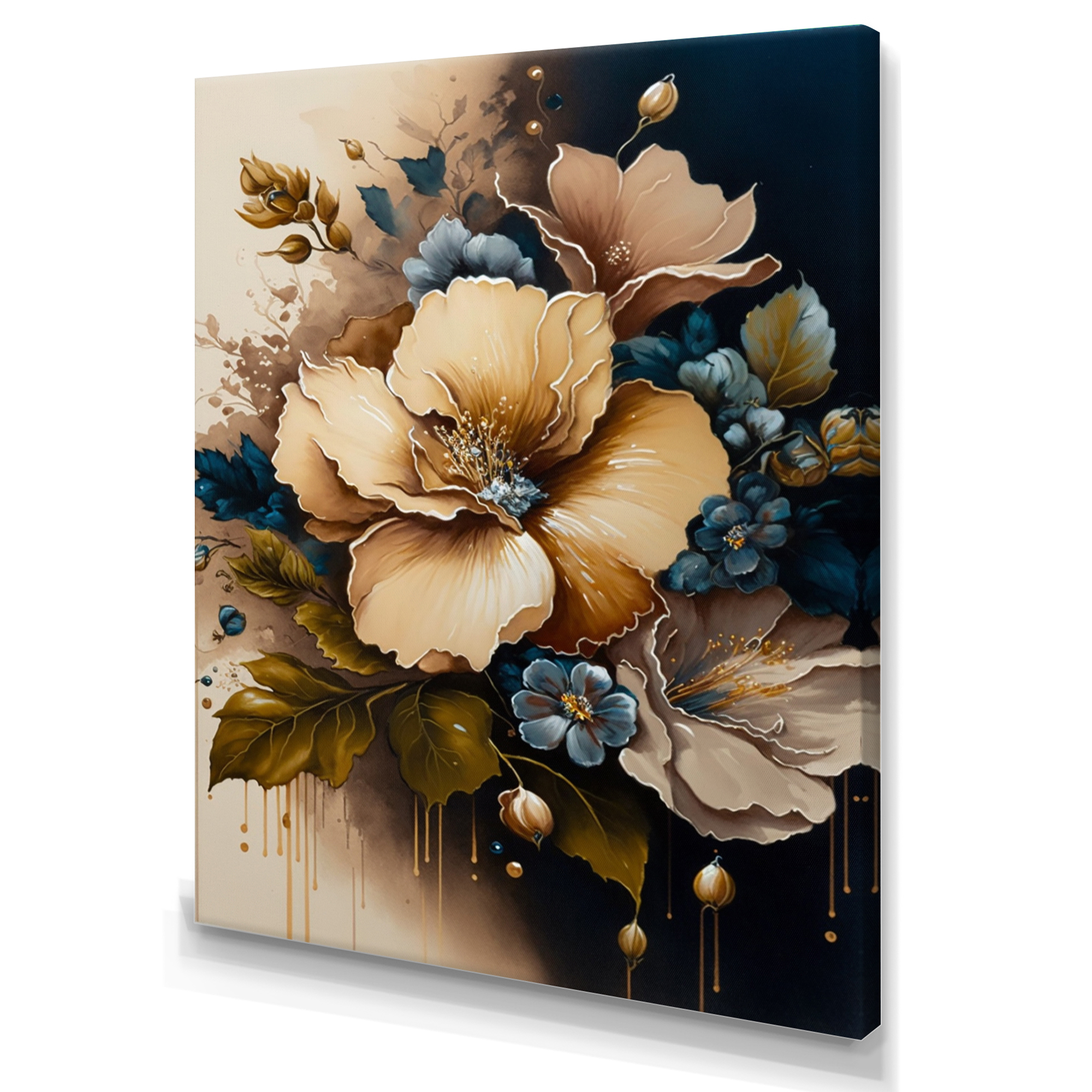 Designart Brown And Blue Hibiscus Bouquet I Canvas Wall Art