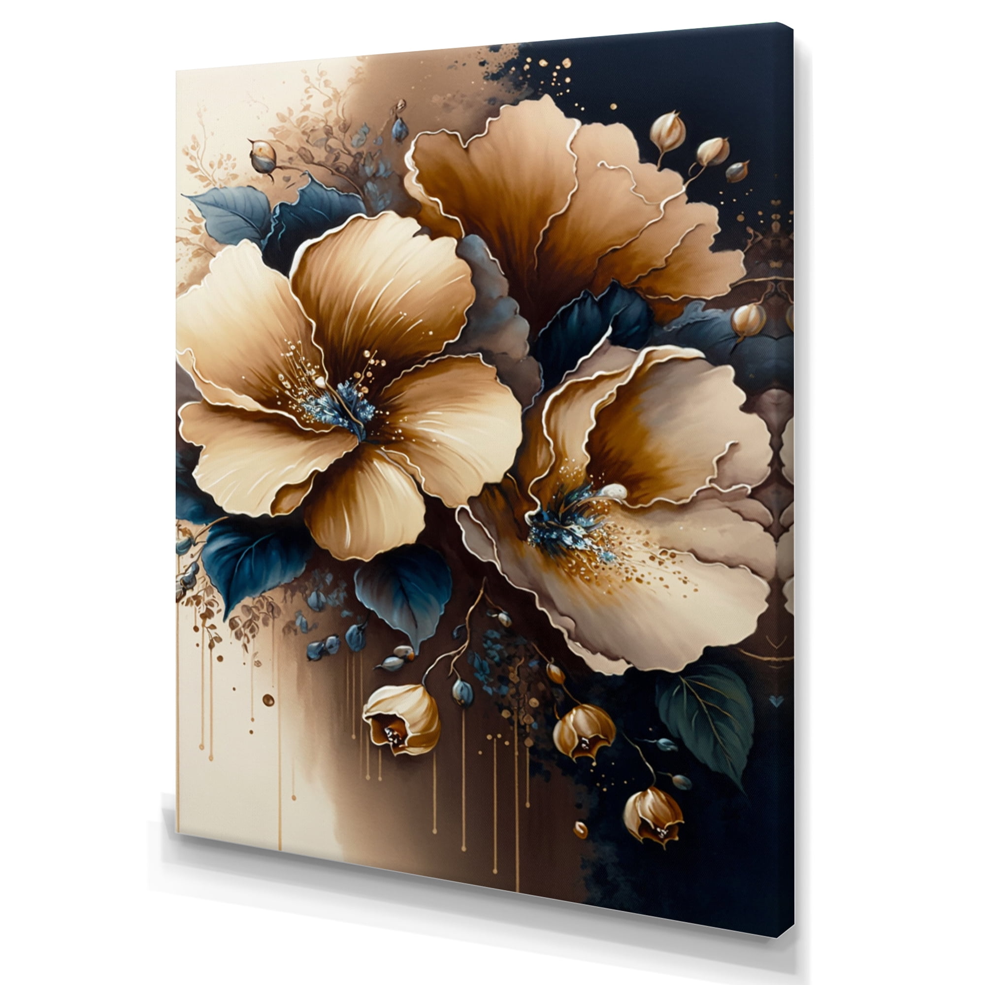 Designart Brown And Blue Hibiscus Bouquet II Canvas Wall Art