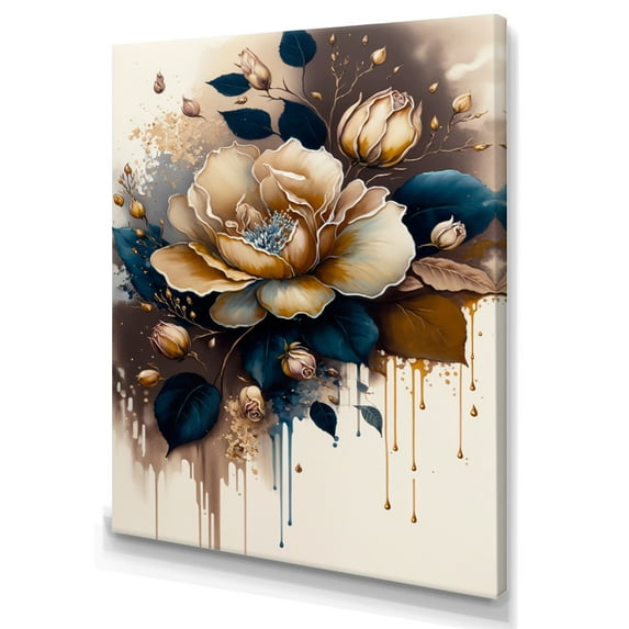Designart Brown And Blue Rose Design Canvas Wall Art