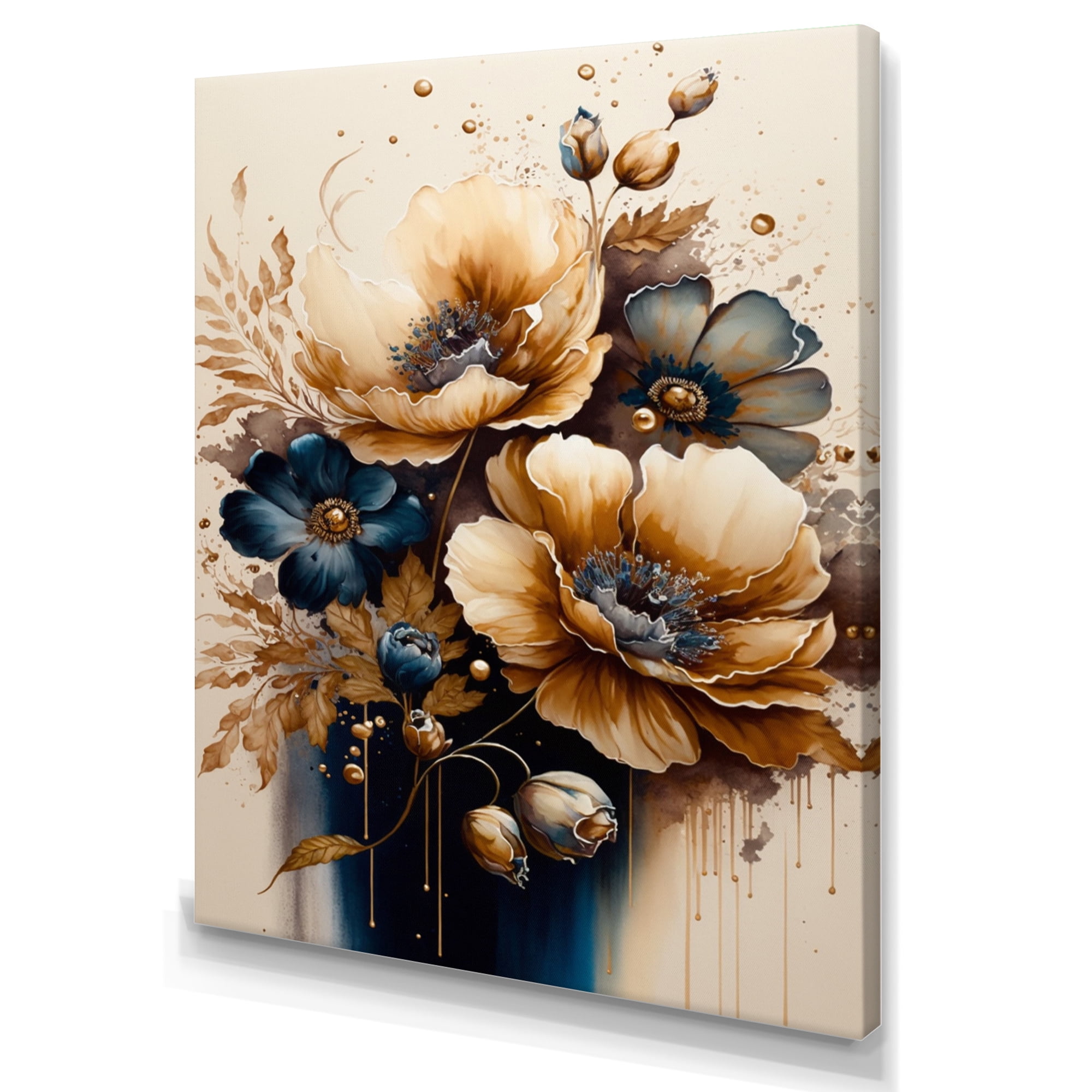 Designart Brown And Gold Poppy Flowers Canvas Wall Art