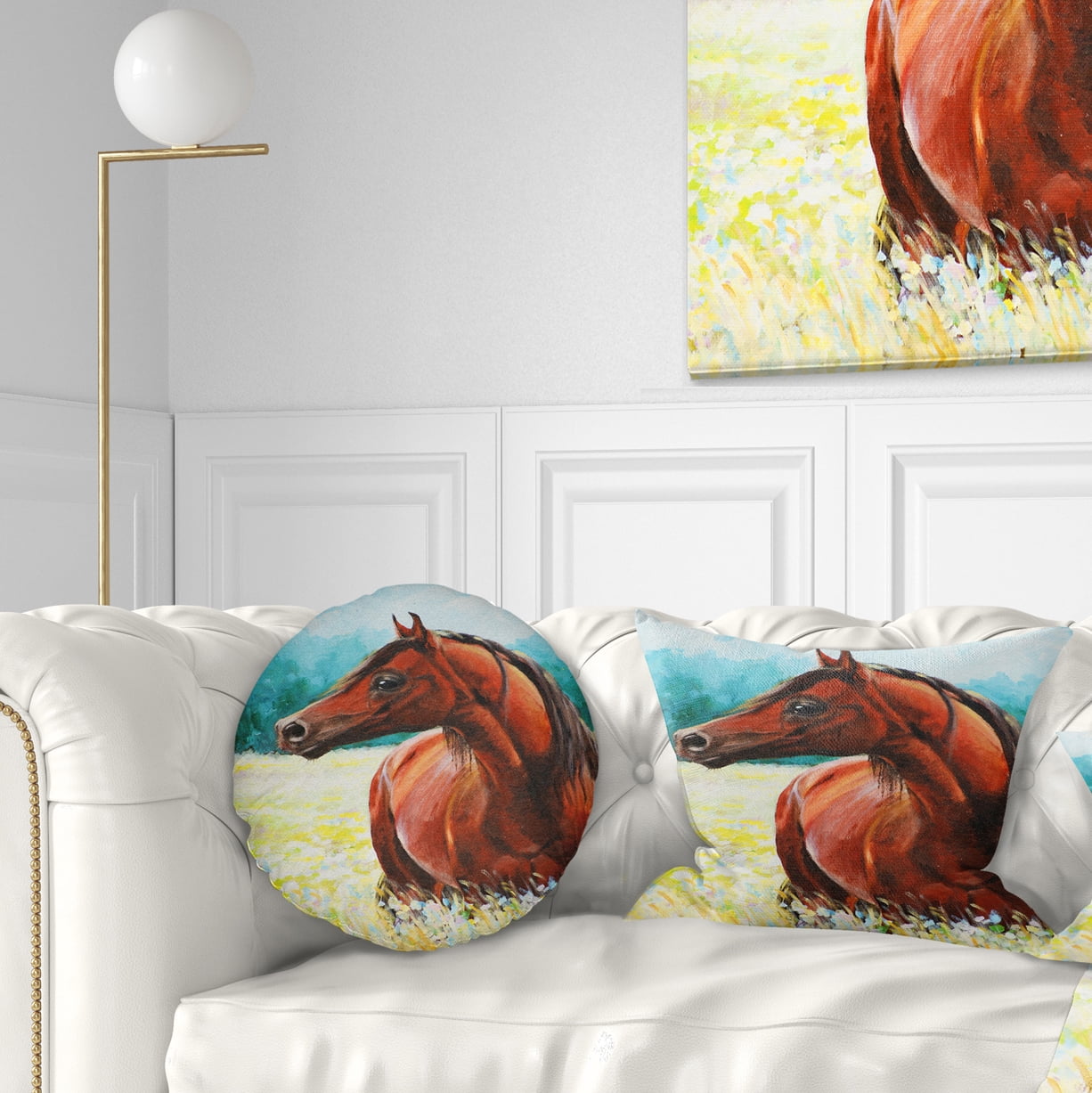 Designart Brown Arabian Horse Painting - Abstract Throw Pillow - 12x20