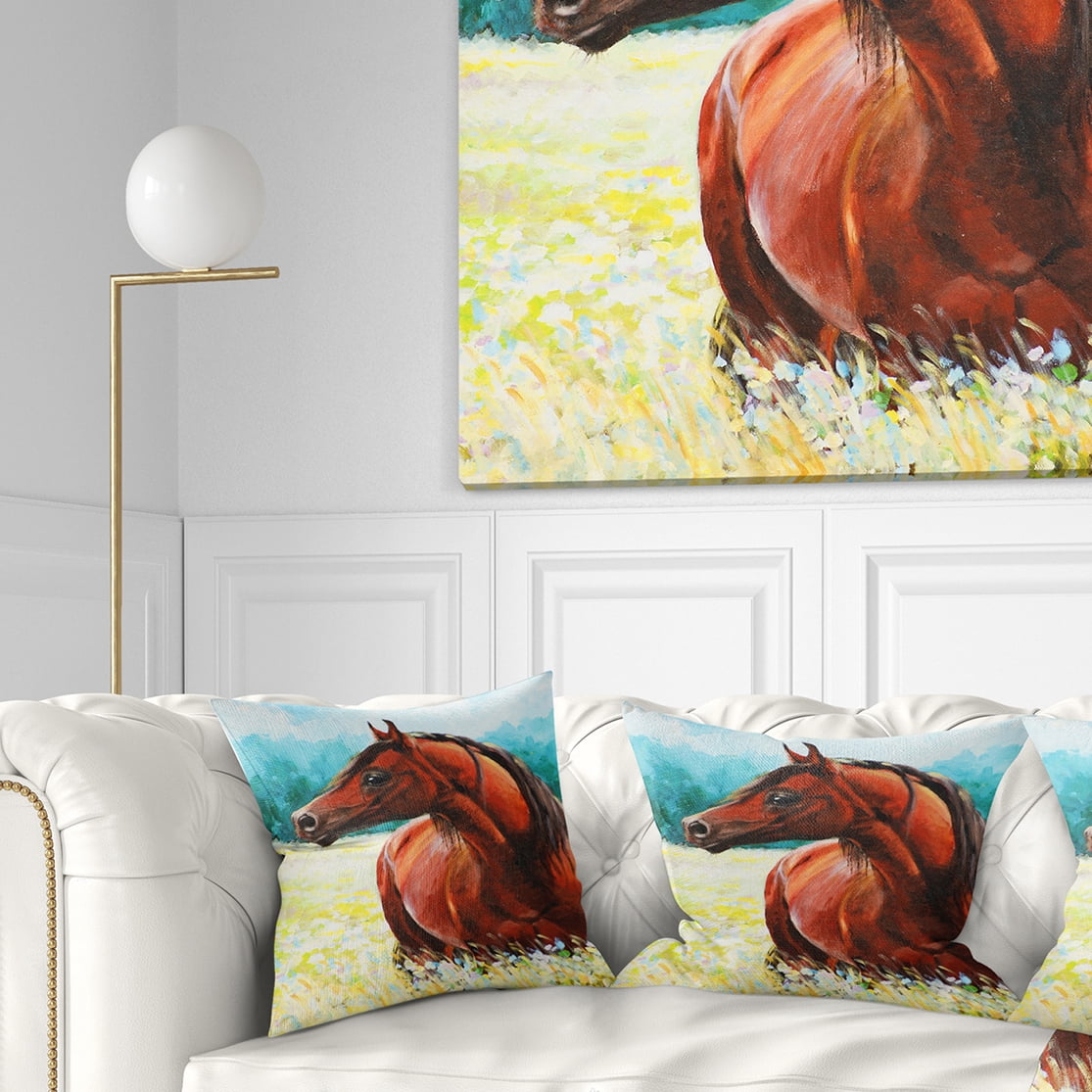 Designart Brown Arabian Horse Painting - Abstract Throw Pillow - 18x18
