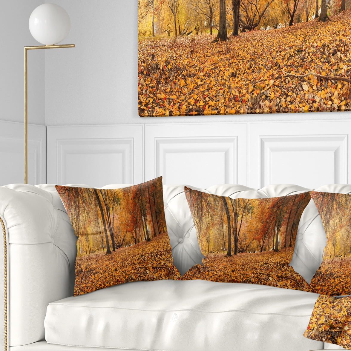 Designart Brown Autumn Panorama - Landscape Photography Throw Pillow - 16x16