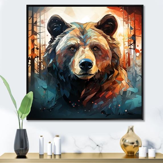 Designart "Brown Bear in the Forest I" Animals Framed Wall Art - Traditional Brown Bear Entryway Framed Wall Art