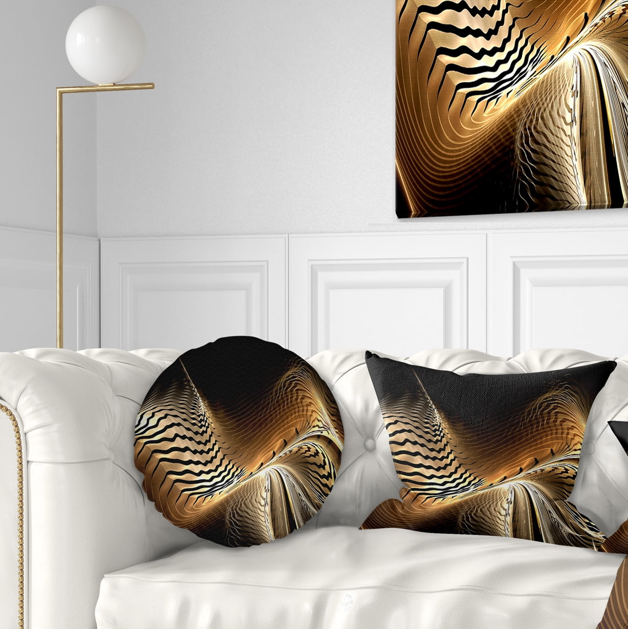Designart Brown Black Abstract Fractal Design - Abstract Throw Pillow - 12x20