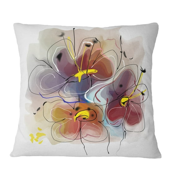Designart Brown Blue Flower Illustration Art - Floral Throw Pillow - 18x18