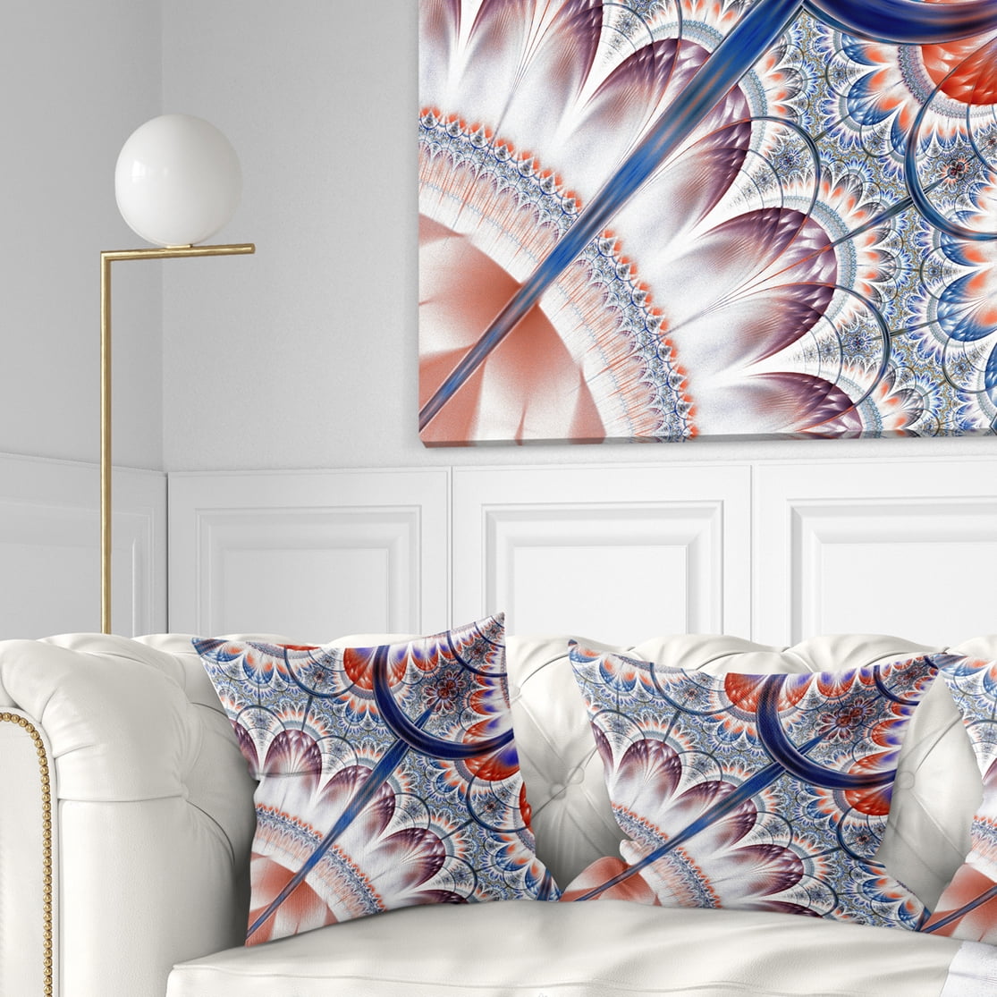 Designart Brown Blue Fractal Flower Pattern - Floral Throw Pillow - 16x16