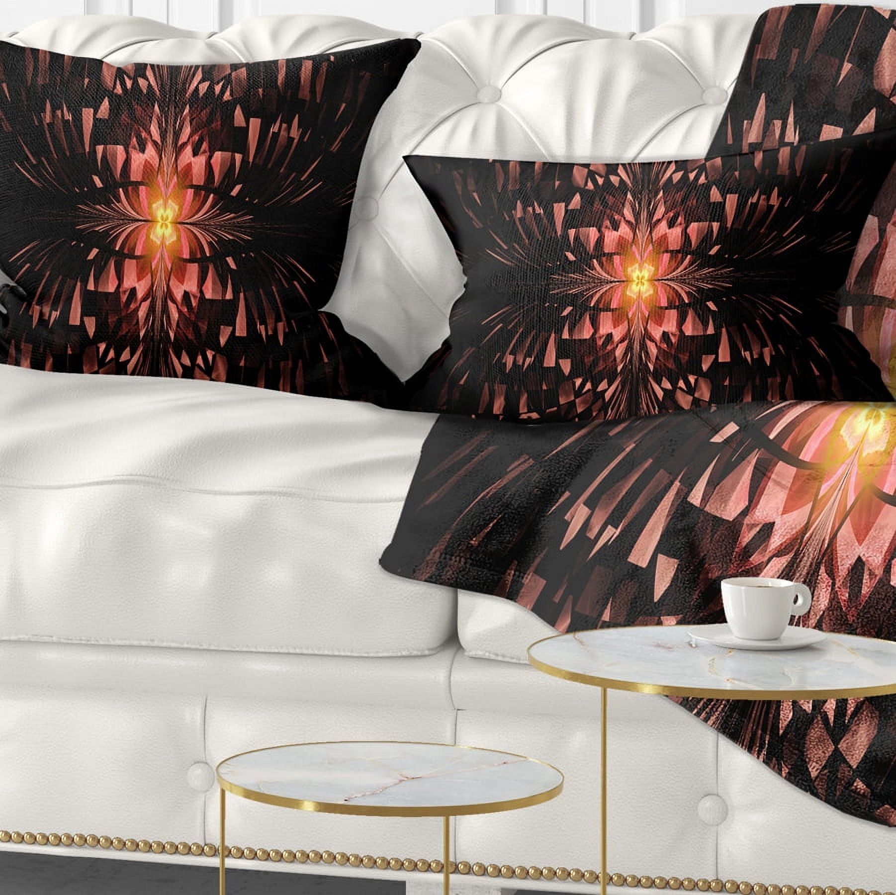 Designart Brown Butterfly Pattern on Black - Abstract Throw Pillow - 12x20