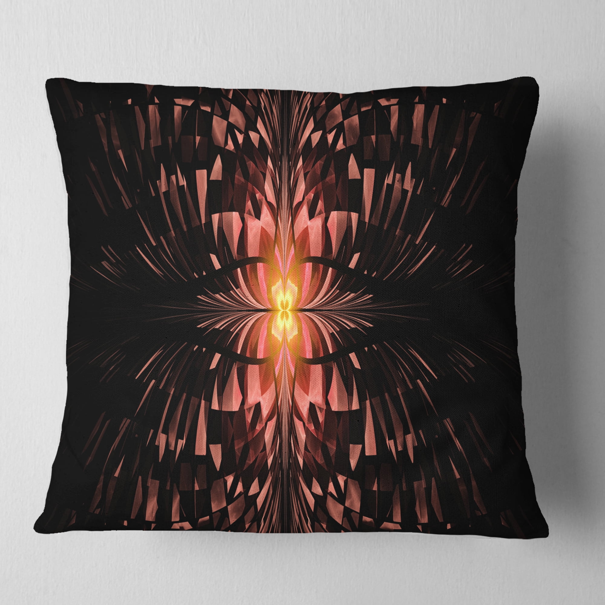 Designart Brown Butterfly Pattern on Black - Abstract Throw Pillow - 18x18