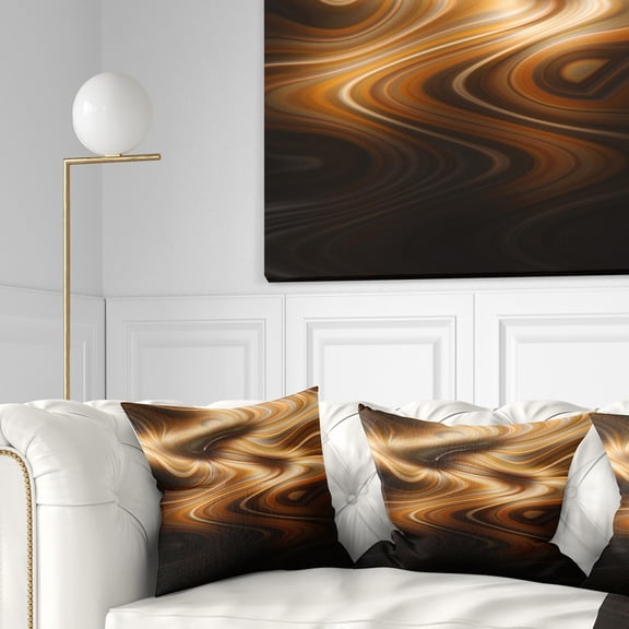 Designart Brown Curved Waves Texture - Abstract Throw Pillow - 16x16