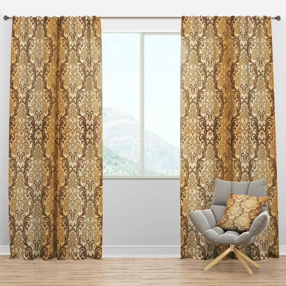 Designart 'Brown Damask Pattern' Mid-Century Modern Blackout Curtain Panel
