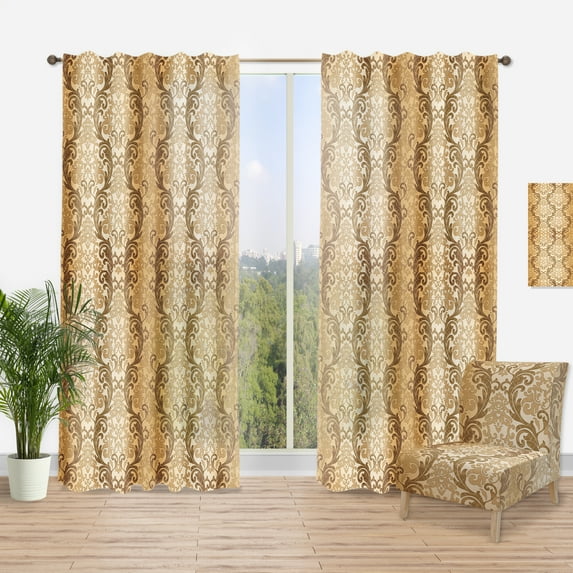 Designart 'Brown Damask Pattern' Mid-Century Modern Curtain Panel