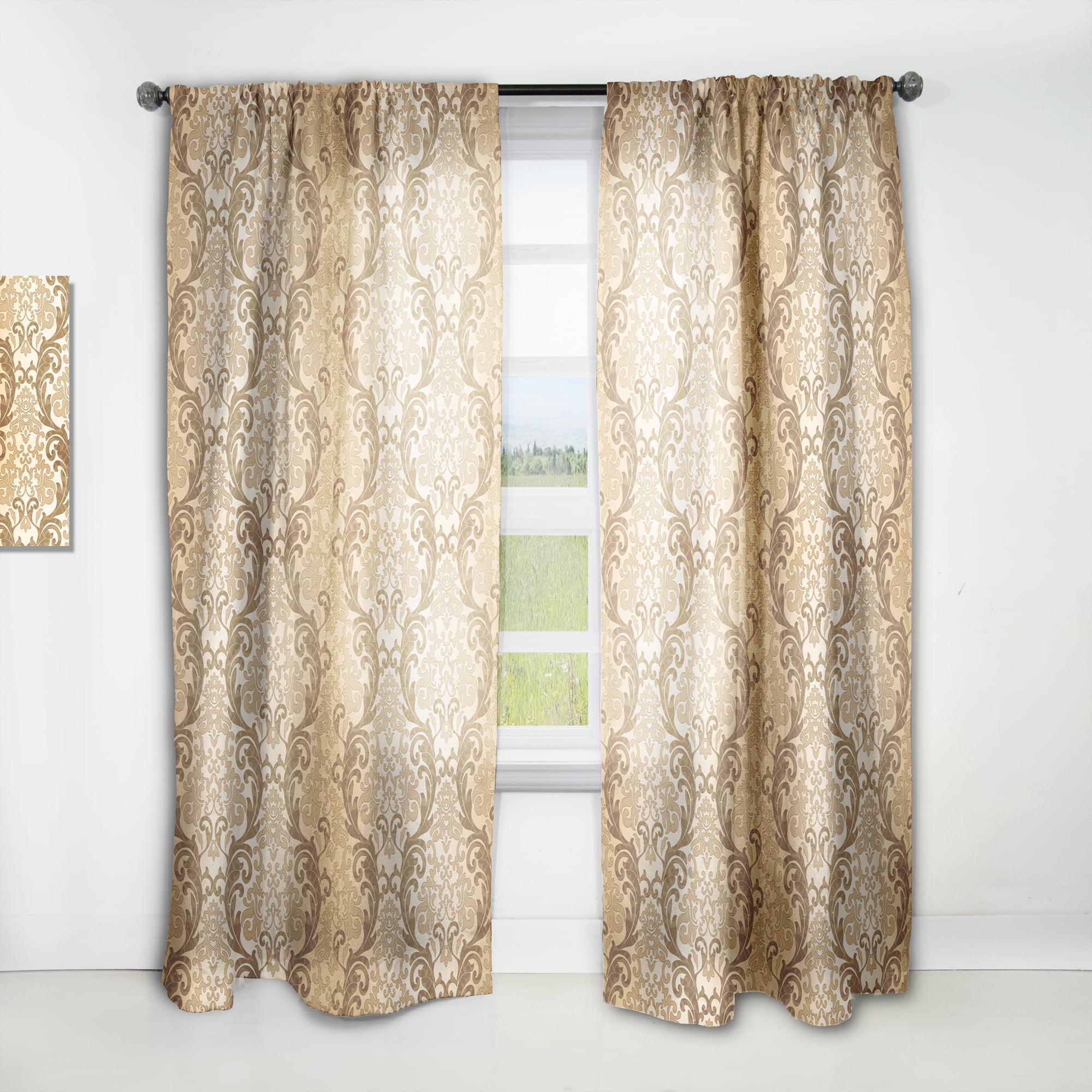 Designart 'Brown Damask Pattern' Mid-Century Modern Curtain Panel