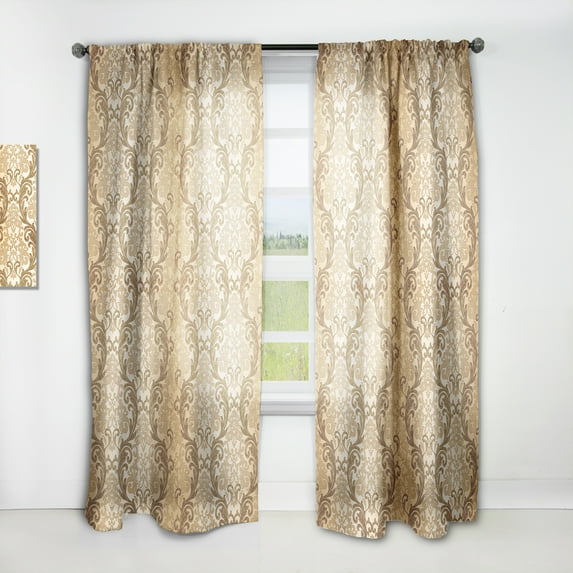 Designart 'Brown Damask Pattern' Mid-Century Modern Curtain Panel
