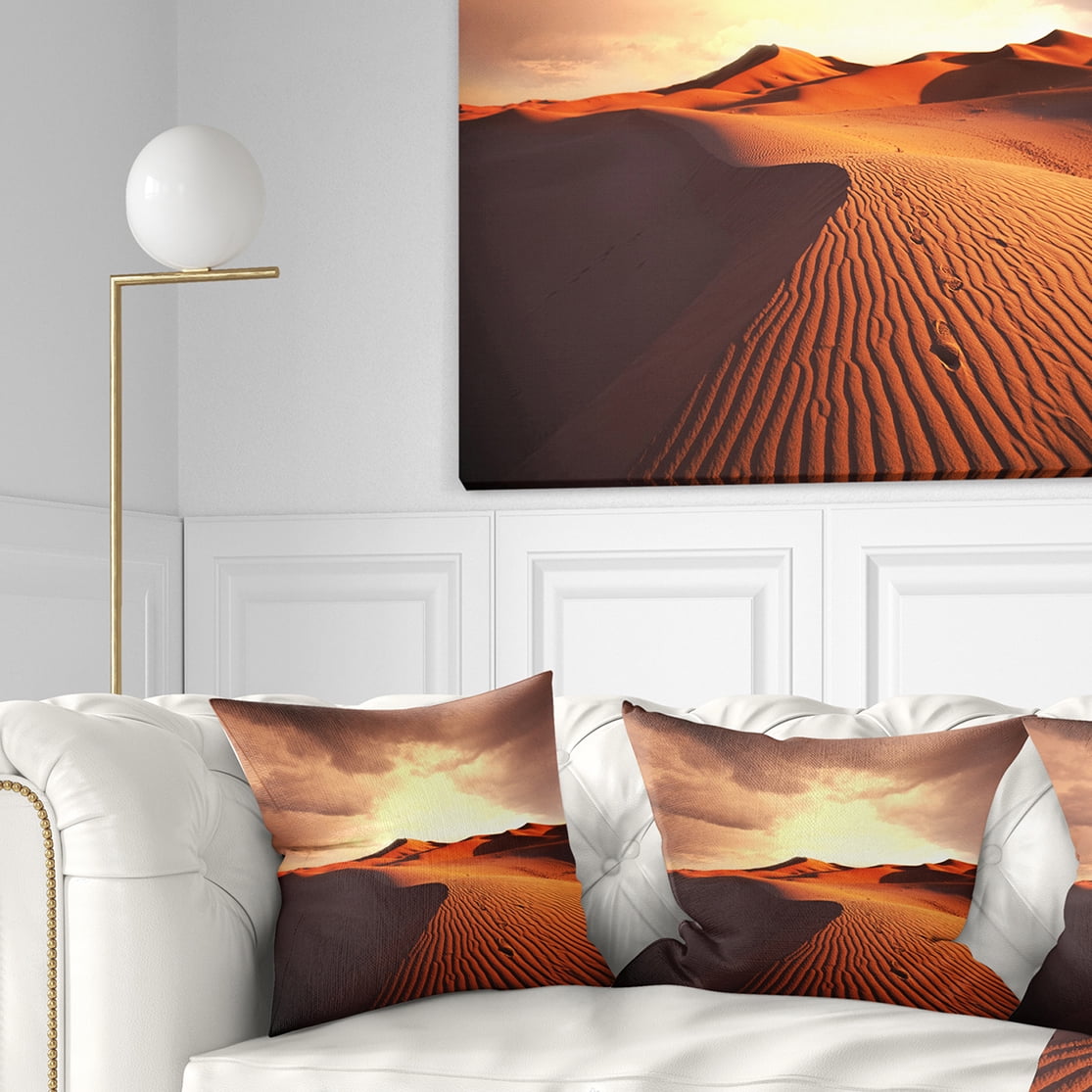 Designart Brown Desert Dunes At Sunrise - African Landscape Printed Throw Pillow - 18x18
