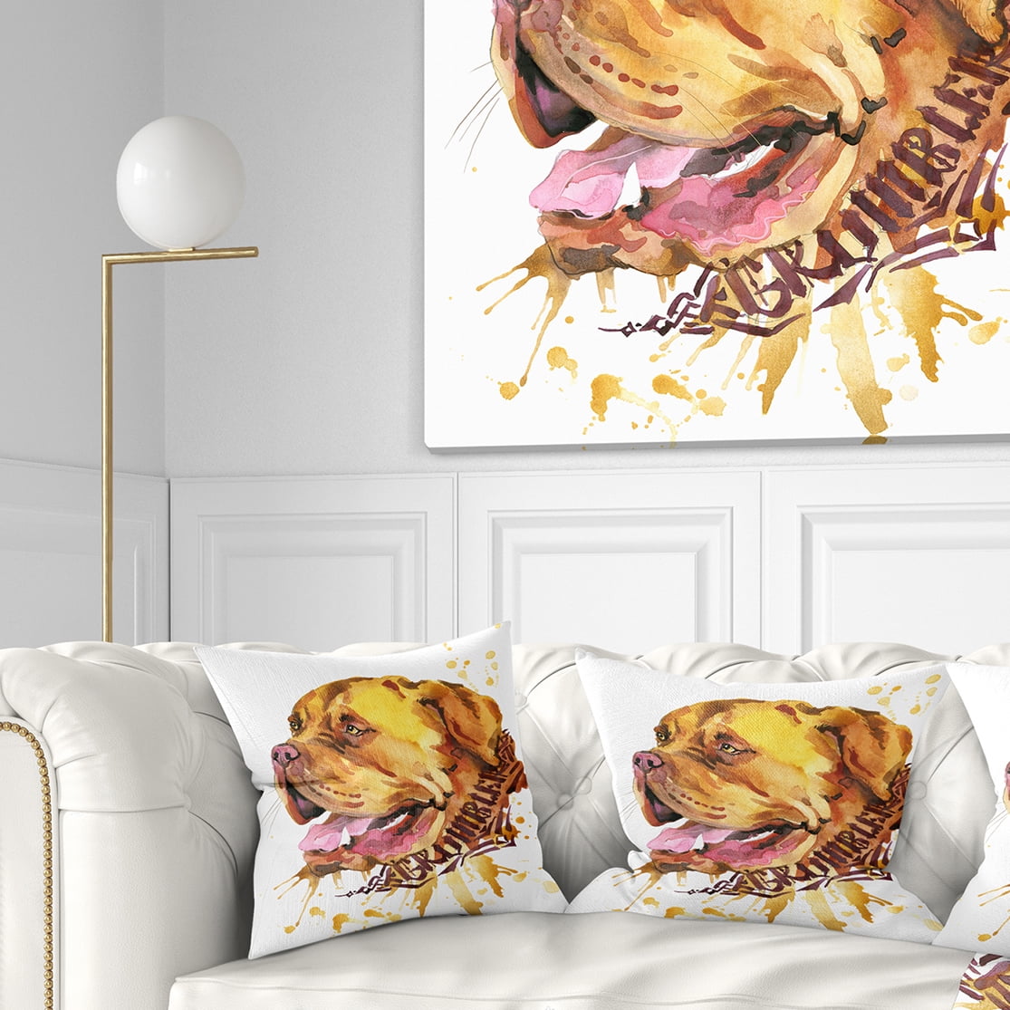 Designart Brown Dog Watercolor - Animal Throw Pillow - 16x16