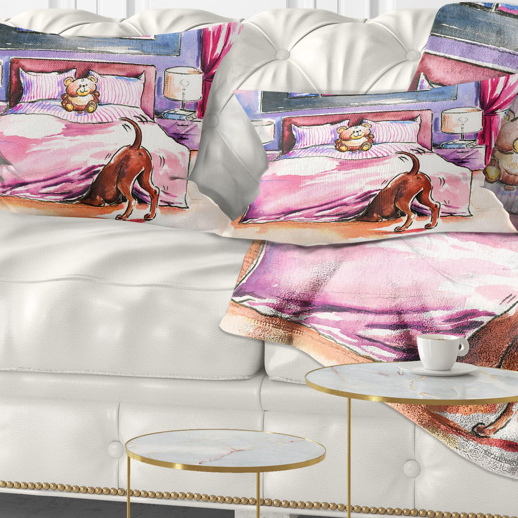 Designart Brown Dog in Bedroom - Animal Throw Pillow - 12x20