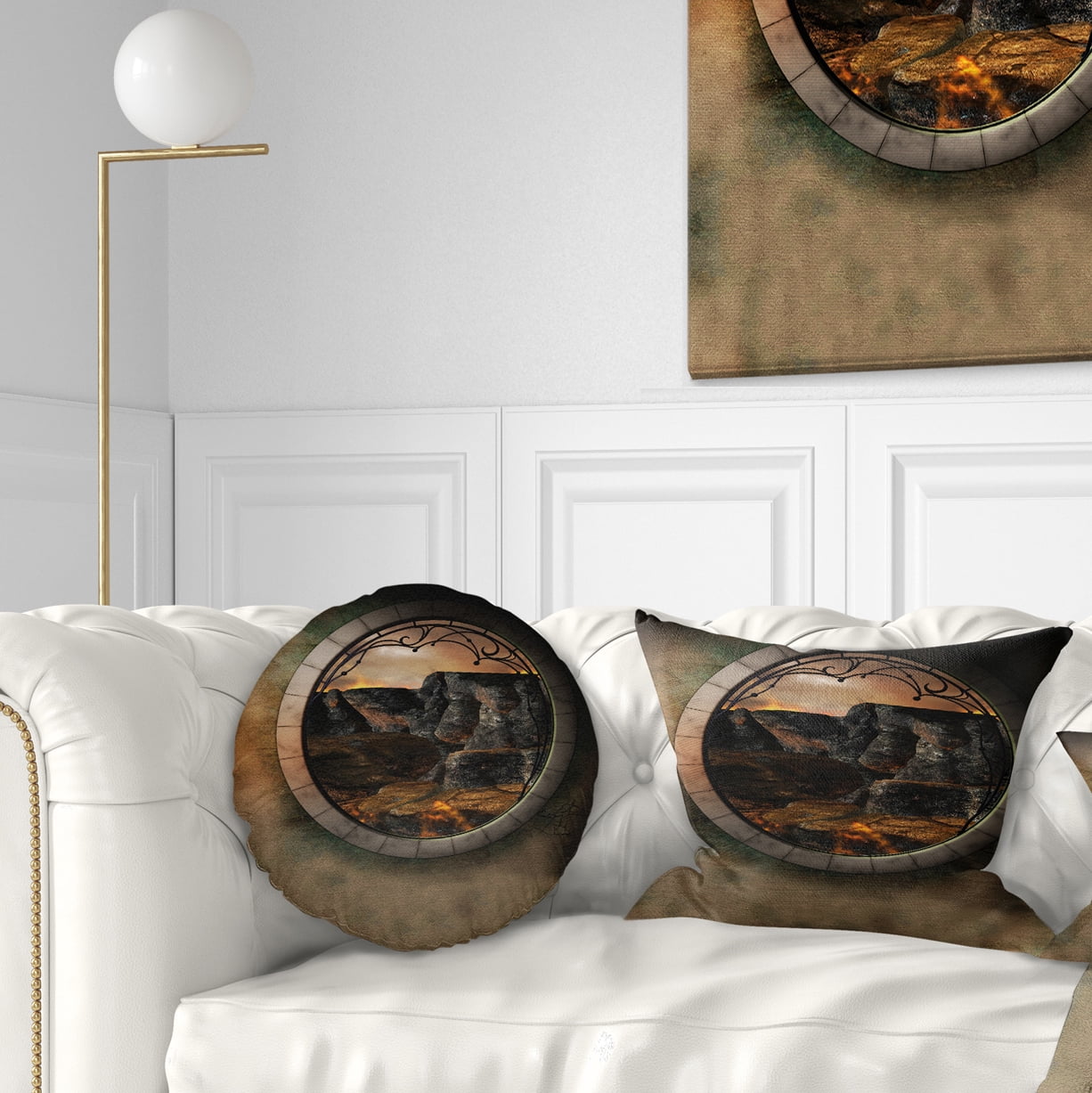 Designart Brown Fantasy Landscape with Frame - Photography Throw Pillow - 12x20