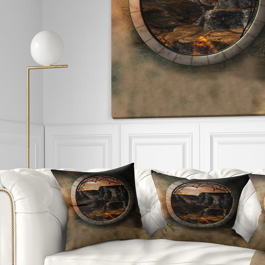 Designart Brown Fantasy Landscape with Frame - Photography Throw Pillow - 16x16