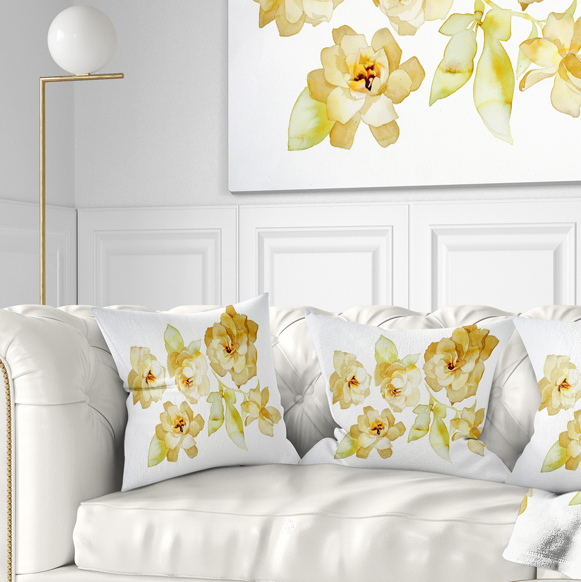 Designart Brown Flowers with White Shade - Floral Throw Pillow - 16x16