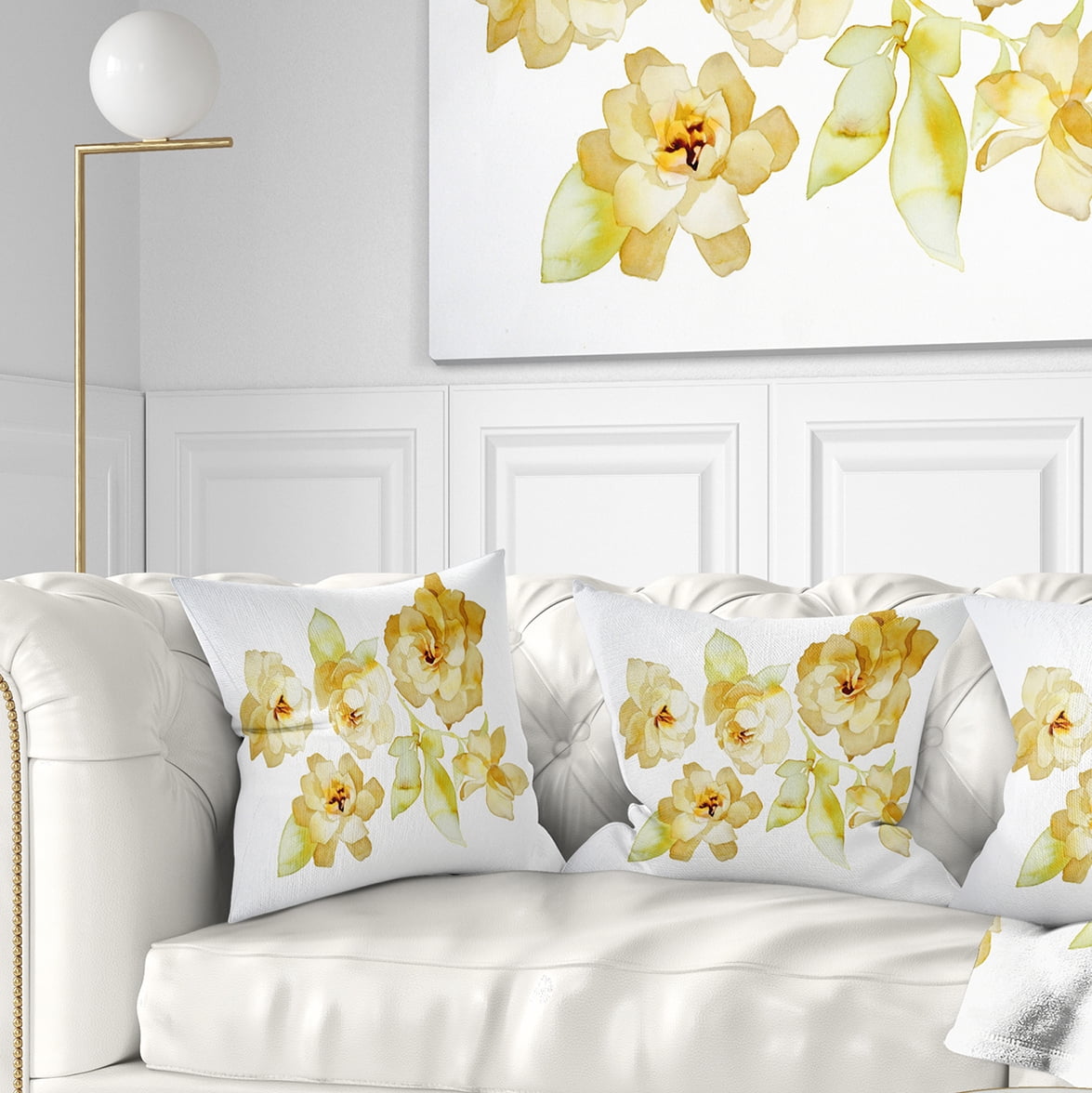 Designart Brown Flowers with White Shade - Floral Throw Pillow - 18x18
