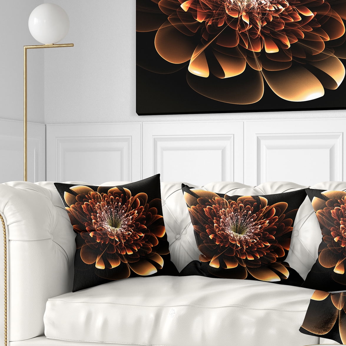 Designart Brown Fractal Flower - Modern Floral Throw Pillow - 18x18