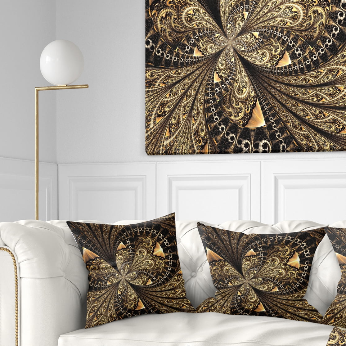 Designart Brown Fractal Flower Pattern Digital Art - Floral Throw Pillow - 16x16