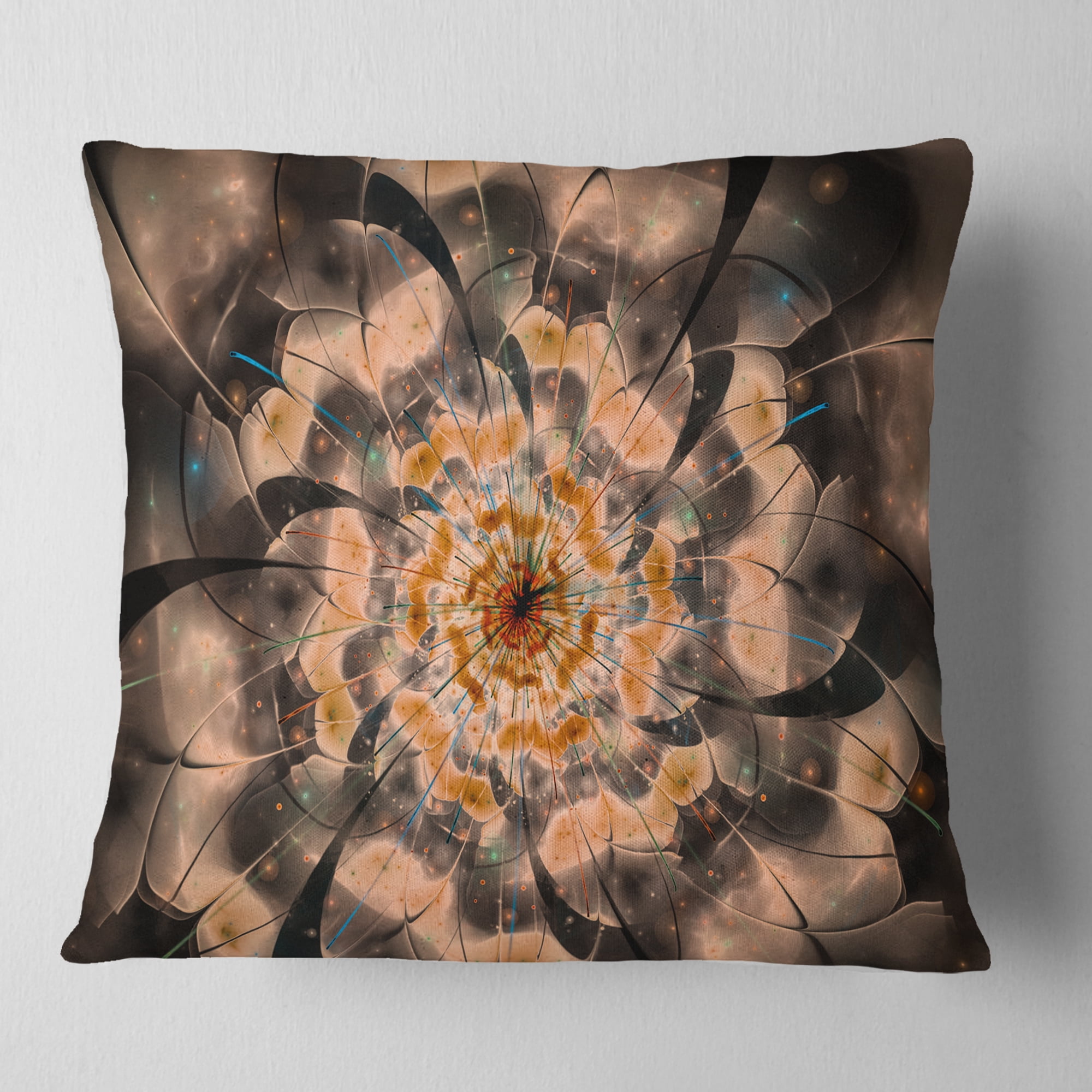Designart Brown Fractal Flower Petals Close up - Floral Throw Pillow - 18x18