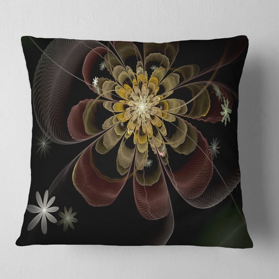 Designart Brown Fractal Flower with Silver stars - Floral Throw Pillow - 18x18
