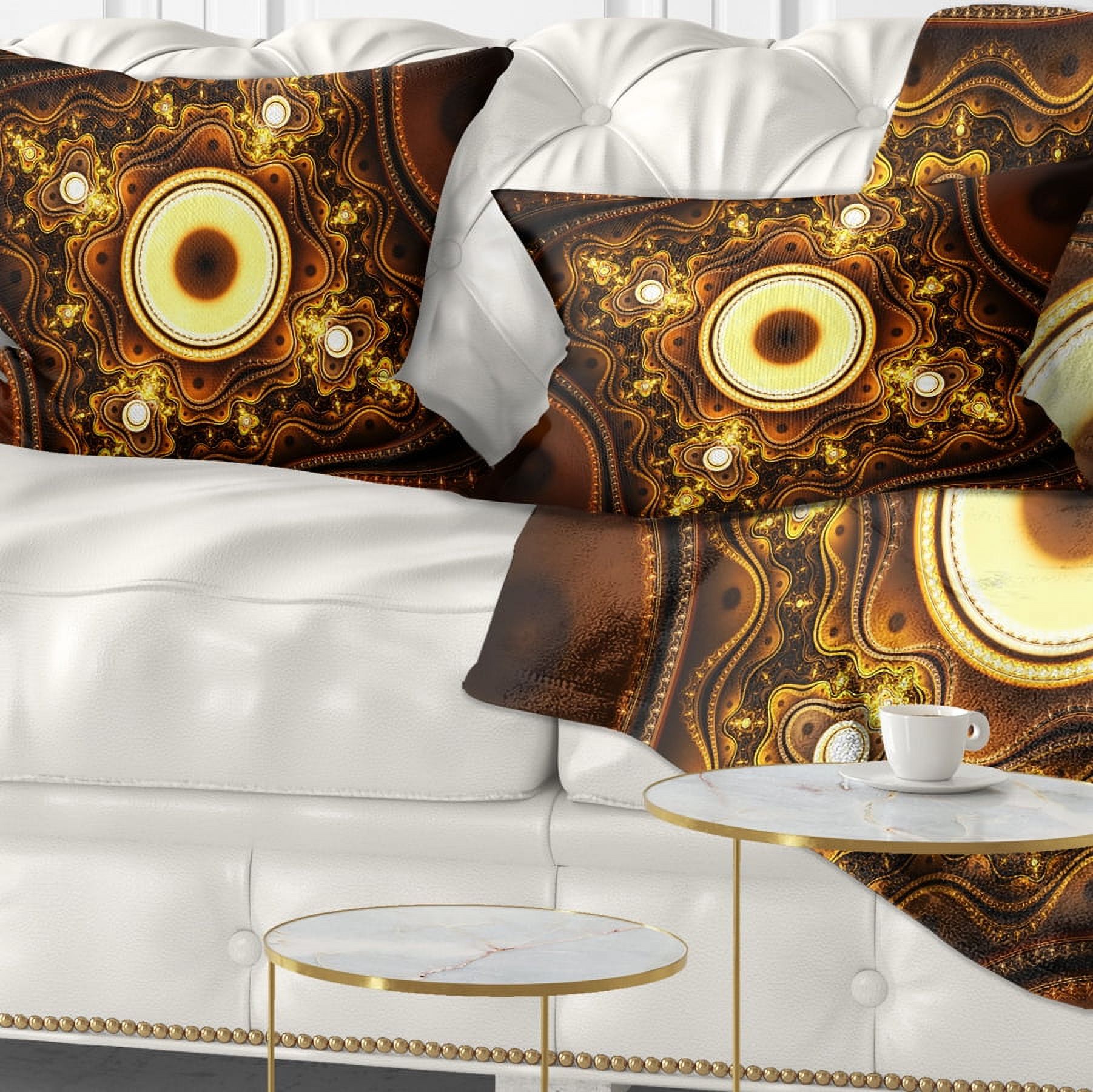 Designart Brown Fractal Pattern with Circles - Abstract Throw Pillow - 12x20