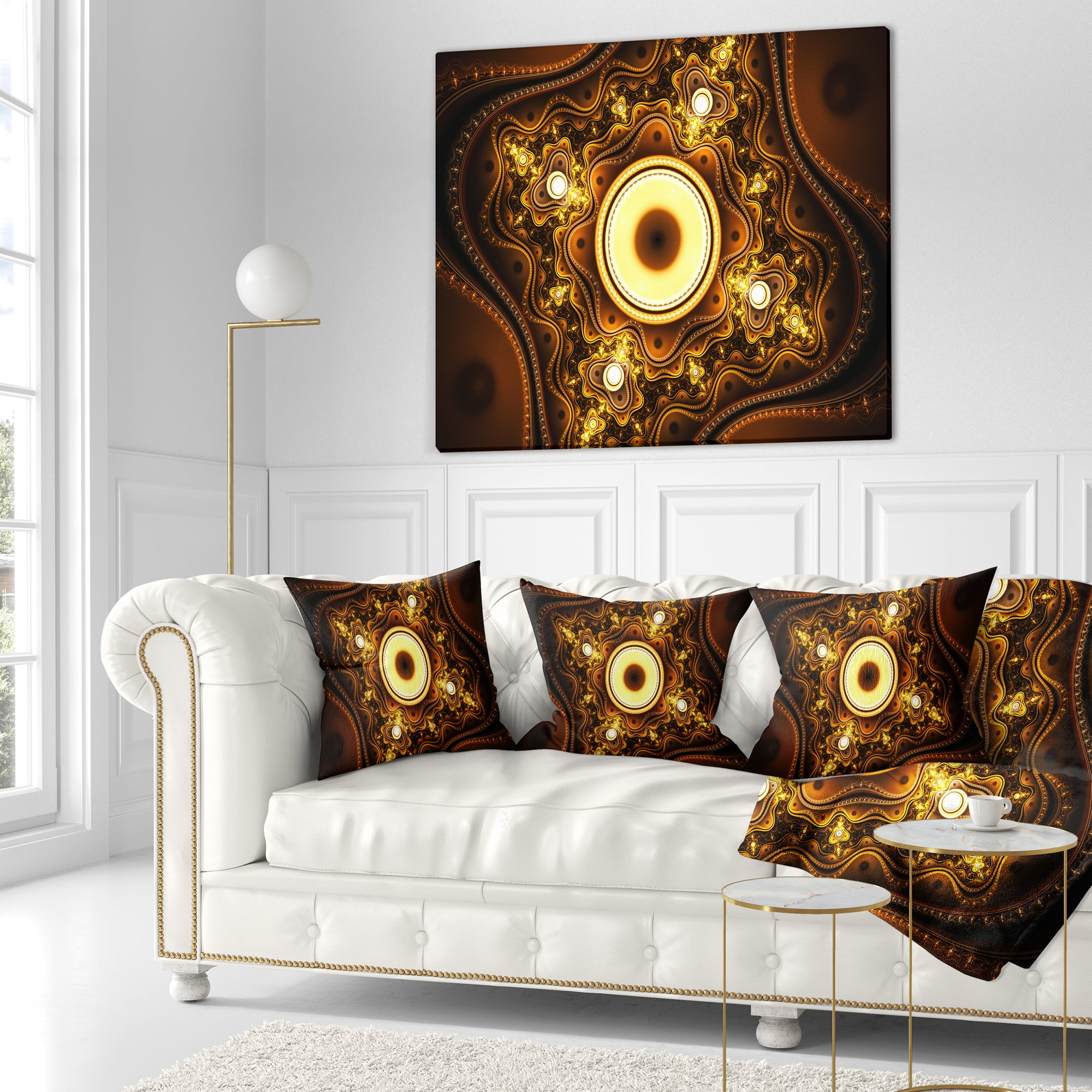 Designart Brown Fractal Pattern with Circles - Abstract Throw Pillow - 16x16