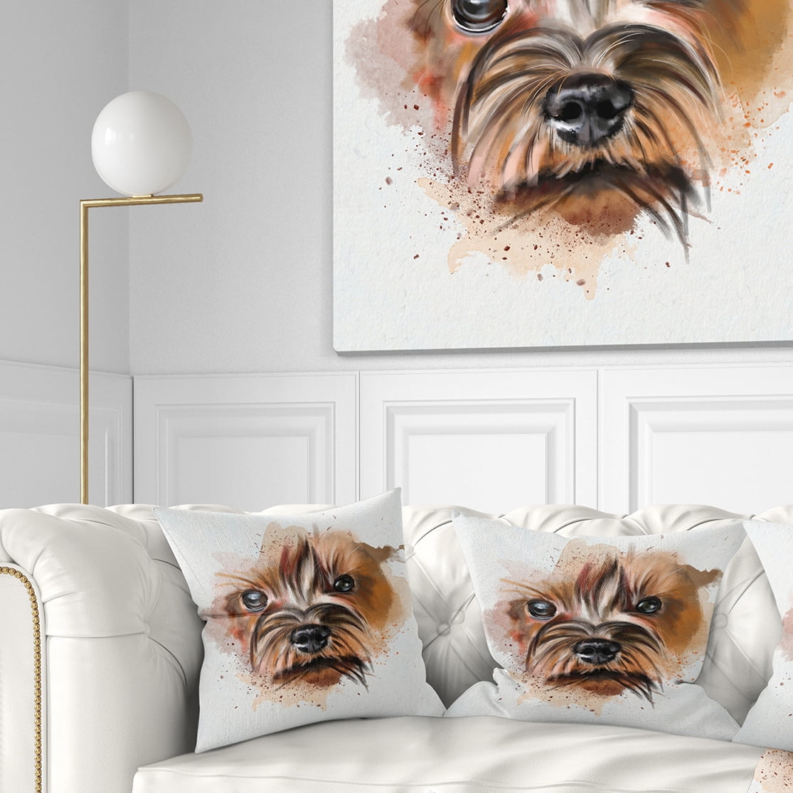 Designart Brown Funny Watercolor Dog - Animal Throw Pillow - 16x16