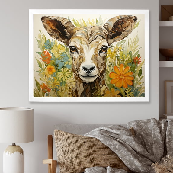 Designart "Brown Goat in a Farm Meadow III" Animals Framed Wall Art Decor - Modern Farmhouse Brown Goat Bedroom Framed Canvas Wall Art