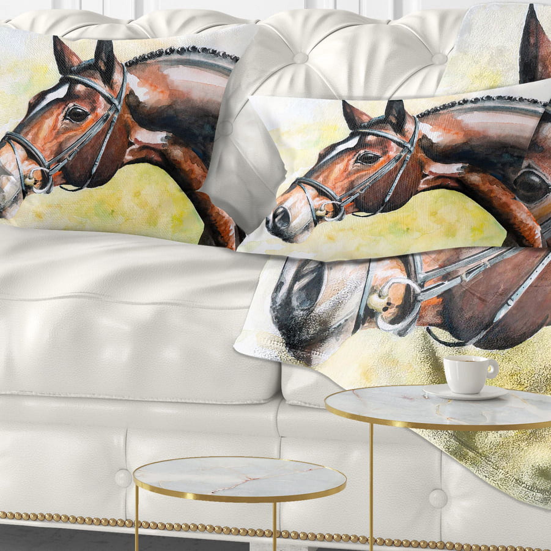 Designart Brown Horse Portrait Painting - Abstract Throw Pillow - 12x20