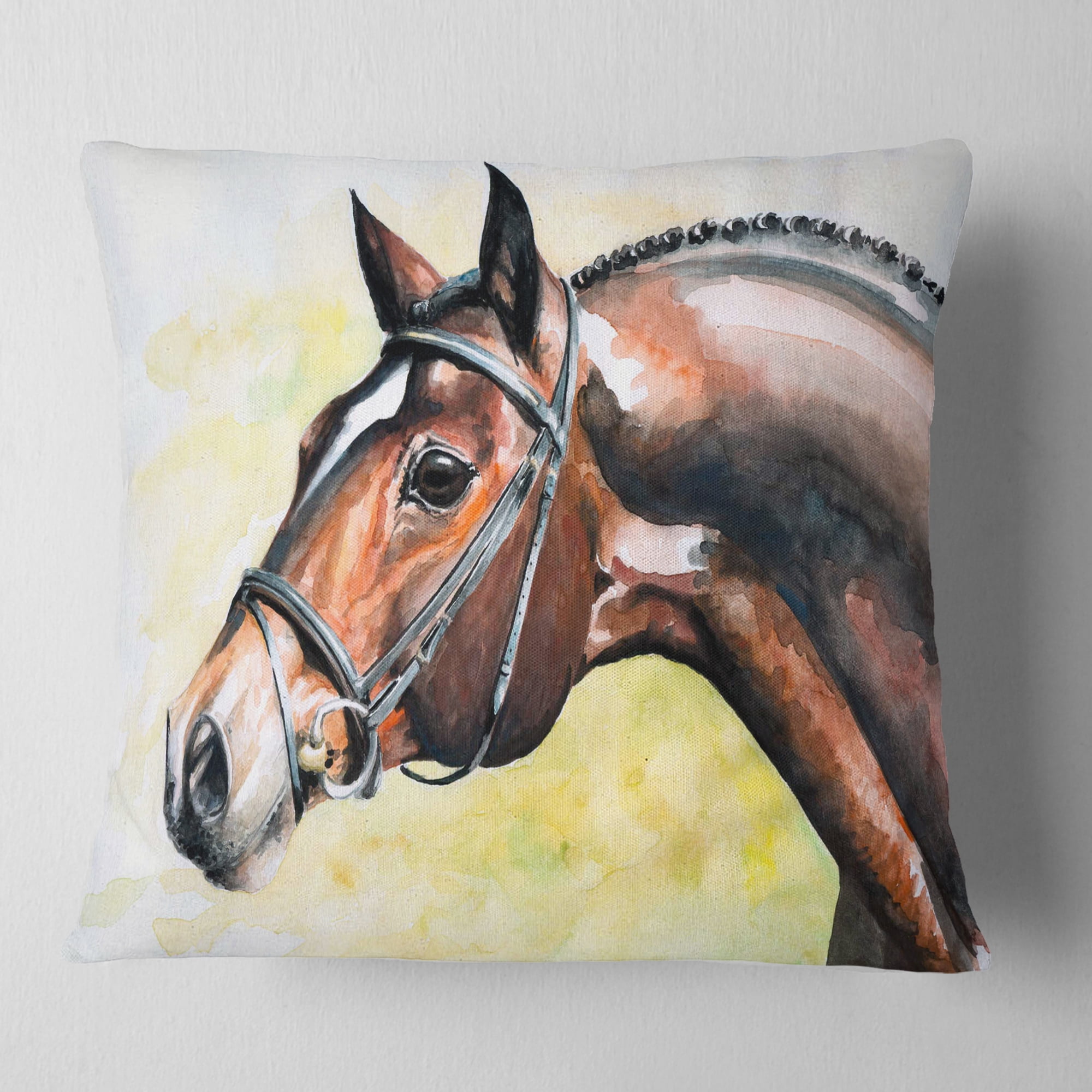 Designart Brown Horse Portrait Painting - Abstract Throw Pillow - 16x16